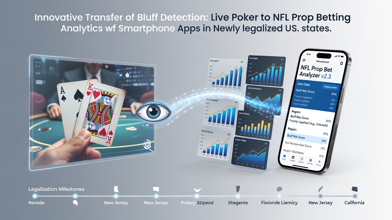 Mobile app interface showing poker table analytics overlaid with NFL prop bet statistics on a smartphone screen